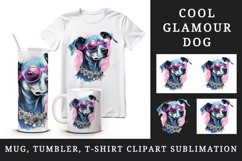 Watercolor cute cool glamour dog funny superstar animal sunglasses print 20 oz tumbler skinny mug wrap clipart t-shirt sublimation printable design