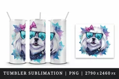 Watercolor cute cool glamour dog funny superstar animal sunglasses print 20 oz tumbler skinny mug wrap clipart t-shirt sublimation printable design