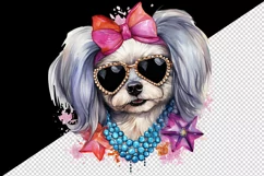 Watercolor cute cool glamour dog funny superstar animal sunglasses print 20 oz tumbler skinny mug wrap clipart t-shirt sublimation printable design