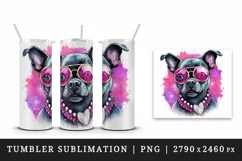 Watercolor cute cool glamour dog funny superstar animal sunglasses print 20 oz tumbler skinny mug wrap clipart t-shirt sublimation printable design
