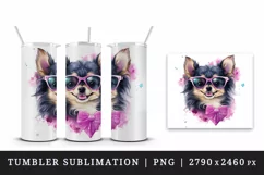 Watercolor cute cool glamour dog funny superstar animal sunglasses print 20 oz tumbler skinny mug wrap clipart t-shirt sublimation printable design