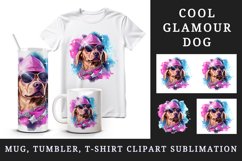 Watercolor cute cool glamour dog funny superstar animal sunglasses print 20 oz tumbler skinny mug wrap clipart t-shirt sublimation printable design