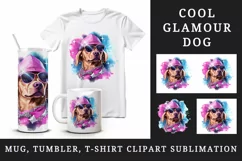 Watercolor cute cool glamour dog funny superstar animal sunglasses print 20 oz tumbler skinny mug wrap clipart t-shirt sublimation printable design