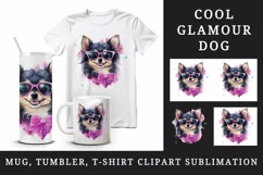Watercolor cute cool glamour dog funny superstar animal sunglasses print 20 oz tumbler skinny mug wrap clipart t-shirt sublimation printable design