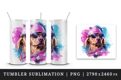 Watercolor cute cool glamour dog funny superstar animal sunglasses print 20 oz tumbler skinny mug wrap clipart t-shirt sublimation printable design