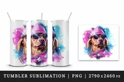 Watercolor cute cool glamour dog funny superstar animal sunglasses print 20 oz tumbler skinny mug wrap clipart t-shirt sublimation printable design