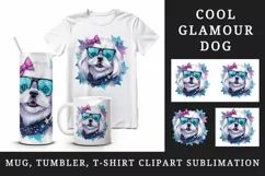 Watercolor cute cool glamour dog funny superstar animal sunglasses print 20 oz tumbler skinny mug wrap clipart t-shirt sublimation printable design