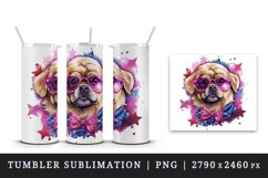 Watercolor cute cool glamour dog superstar animal sunglasses stars print 20 oz tumbler skinny mug wrap clipart t-shirt sublimation printable design