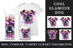 Watercolor cute cool glamour dog superstar animal sunglasses stars print 20 oz tumbler skinny mug wrap clipart t-shirt sublimation printable design