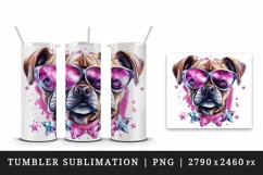 Watercolor cute cool glamour dog superstar animal sunglasses stars print 20 oz tumbler skinny mug wrap clipart t-shirt sublimation printable design