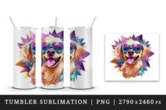 Watercolor cute cool glamour dog superstar animal sunglasses stars print 20 oz tumbler skinny mug wrap clipart t-shirt sublimation printable design