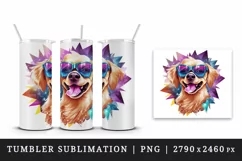 Watercolor cute cool glamour dog superstar animal sunglasses stars print 20 oz tumbler skinny mug wrap clipart t-shirt sublimation printable design