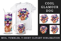 Watercolor cute cool glamour dog superstar animal sunglasses stars print 20 oz tumbler skinny mug wrap clipart t-shirt sublimation printable design