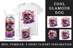 Watercolor cute cool glamour dog superstar animal sunglasses stars print 20 oz tumbler skinny mug wrap clipart t-shirt sublimation printable design