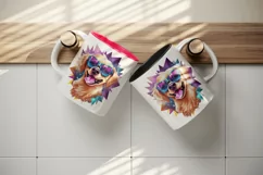 Watercolor cute cool glamour dog superstar animal sunglasses stars print 20 oz tumbler skinny mug wrap clipart t-shirt sublimation printable design