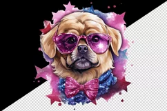 Watercolor cute cool glamour dog superstar animal sunglasses stars print 20 oz tumbler skinny mug wrap clipart t-shirt sublimation printable design
