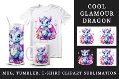 Watercolor cute cool glamour dragon fantasy animal superstar sparkle 20 oz tumbler skinny mug wrap clipart t-shirt sublimation printable design