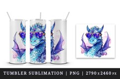 Watercolor cute cool glamour dragon fantasy animal superstar sunglasses sparkle 20 oz tumbler skinny mug wrap clipart sublimation printable design