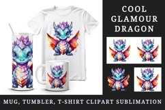 Watercolor cute cool glamour dragon fantasy animal superstar sunglasses sparkle 20 oz tumbler skinny mug wrap clipart sublimation printable design
