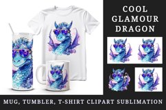 Watercolor cute cool glamour dragon fantasy animal superstar sunglasses sparkle 20 oz tumbler skinny mug wrap clipart sublimation printable design