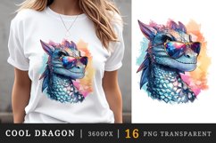 Watercolor cute cool glamour dragon fantasy animal superstar sunglasses sparkle print clipart set t-shirt sublimation printable designs bundle png