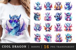 Watercolor cute cool glamour dragon fantasy animal superstar sunglasses sparkle print clipart set t-shirt sublimation printable designs bundle png