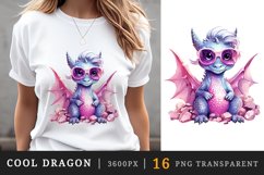 Watercolor cute cool glamour dragon fantasy animal superstar sunglasses sparkle print clipart set t-shirt sublimation printable designs bundle png