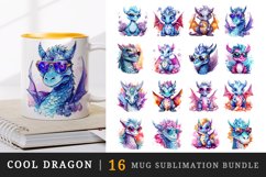 Watercolor cute cool glamour dragon fantasy animal superstar sunglasses sparkle print design wrap printable sublimation bundle for mug