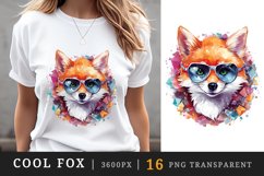 Watercolor cute cool glamour fox funny superstar wild animal sunglasses print clipart set t-shirt sublimation printable designs bundle png transparent