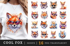 Watercolor cute cool glamour fox funny superstar wild animal sunglasses print clipart set t-shirt sublimation printable designs bundle png transparent