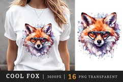 Watercolor cute cool glamour fox funny superstar wild animal sunglasses print clipart set t-shirt sublimation printable designs bundle png transparent