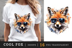 Watercolor cute cool glamour fox funny superstar wild animal sunglasses print clipart set t-shirt sublimation printable designs bundle png transparent