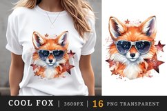 Watercolor cute cool glamour fox funny superstar wild animal sunglasses print clipart set t-shirt sublimation printable designs bundle png transparent