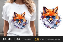 Watercolor cute cool glamour fox funny superstar wild animal sunglasses print clipart set t-shirt sublimation printable designs bundle png transparent