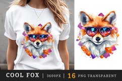 Watercolor cute cool glamour fox funny superstar wild animal sunglasses print clipart set t-shirt sublimation printable designs bundle png transparent