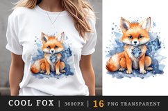 Watercolor cute cool glamour fox funny superstar wild animal sunglasses print clipart set t-shirt sublimation printable designs bundle png transparent