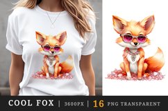 Watercolor cute cool glamour fox funny superstar wild animal sunglasses print clipart set t-shirt sublimation printable designs bundle png transparent