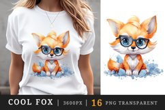 Watercolor cute cool glamour fox funny superstar wild animal sunglasses print clipart set t-shirt sublimation printable designs bundle png transparent