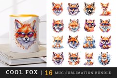 Watercolor cute cool glamour fox funny superstar wild animal sunglasses print design wrap printable sublimation bundle for mug