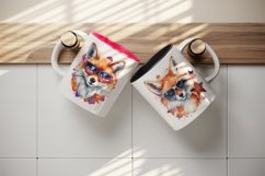 Watercolor cute cool glamour fox funny superstar wild animal sunglasses print design wrap printable sublimation bundle for mug
