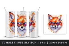 Watercolor cute cool glamour fox funny superstar wild animal sunglasses print design wrap sublimation bundle for 20 oz tumbler