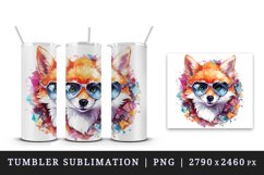 Watercolor cute cool glamour fox funny superstar wild animal sunglasses print design wrap sublimation bundle for 20 oz tumbler