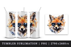 Watercolor cute cool glamour fox funny superstar wild animal sunglasses print design wrap sublimation bundle for 20 oz tumbler