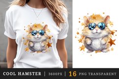 Watercolor cute cool glamour hamster funny superstar animal pet sunglasses print clipart set t-shirt sublimation printable designs bundle png