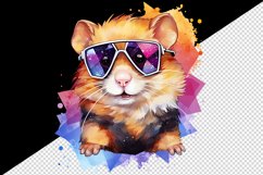 Watercolor cute cool glamour hamster funny superstar animal pet sunglasses print clipart set t-shirt sublimation printable designs bundle png