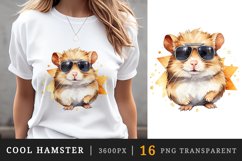 Watercolor cute cool glamour hamster funny superstar animal pet sunglasses print clipart set t-shirt sublimation printable designs bundle png