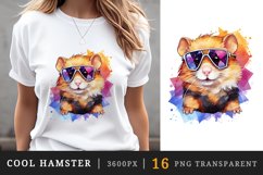 Watercolor cute cool glamour hamster funny superstar animal pet sunglasses print clipart set t-shirt sublimation printable designs bundle png