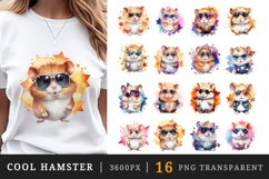 Watercolor cute cool glamour hamster funny superstar animal pet sunglasses print clipart set t-shirt sublimation printable designs bundle png