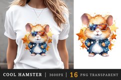 Watercolor cute cool glamour hamster funny superstar animal pet sunglasses print clipart set t-shirt sublimation printable designs bundle png