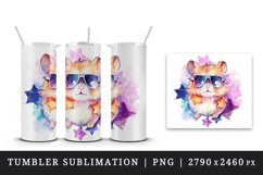 Watercolor cute cool glamour hamster funny superstar animal pet sunglasses print design wrap sublimation bundle for 20 oz tumbler